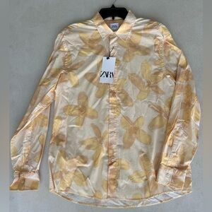 Zara Beige and Yellow Patterned Shirt